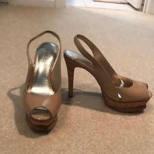 Bebe Zahara Cork Platform slingback heels